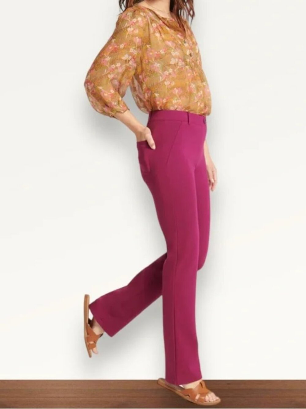 New Betabrand Fig Jam Straight Two Pocket Dress Pant Yoga Pants Medium Petite